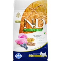 FARMINA N&D ANCESTRAL GRAIN DOG LAMB, SPELT, OATS AND BLUEBERRY ADULT MINI 800G